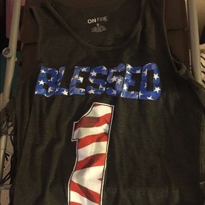 sleeveless grey top with blessed one design